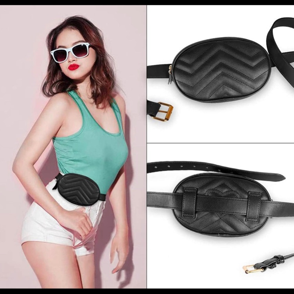 Puffy Black Waist Bag Fanny Pack Bum Bag Crossbody